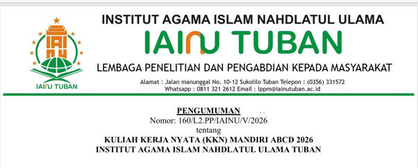 Pengumuman Pelaksanaan Kuliah Kerja Nyata (KKN) Mandiri ABCD 2026 IAINU Tuban